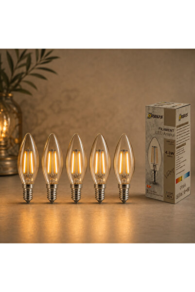 ORBUS BC3 E14 Filament LED Ampul 5li Şeffaf Cam Sarı Işık 4W 400 lm 2700K