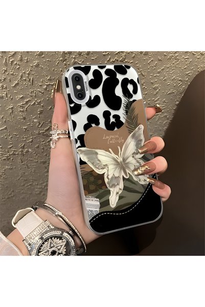 ARTISHELL iPhone X/XS Uyumlu Leopar Kelebek Desenli Lens Koruma Telefon Kılıfı