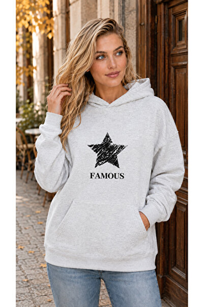 caddekombin Women's Famous Written Star Graphic Printed Kangaroo Pocket Hoode...