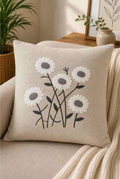 SEVMİŞ HOME Decorative Punch Throw Pillow Cover Linen Fabric with Hidden Zipp...