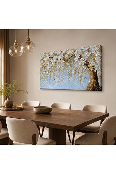 ALAYRA International Large Wall Art White Blossom Tree Canvas Decor Wrap Framed (60x120 cm)