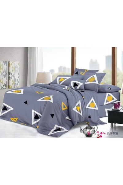 By Rozane Lenjerie de pat 4 piese din finet – imprimeu geometric în nuanțe de...