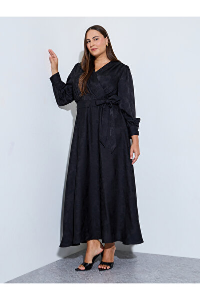 Styli Plus Size Black Long Sleeves Wrap Maxi Dress