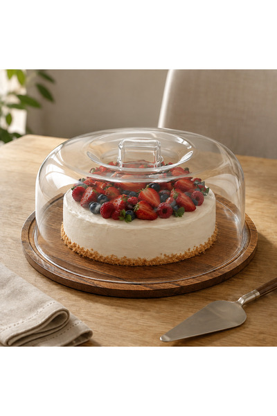 kitchen soft 28 cm Ahşap Tabanlı 26 cm Şeffaf Sert Plastik Fanuslu Pasta Kek ...