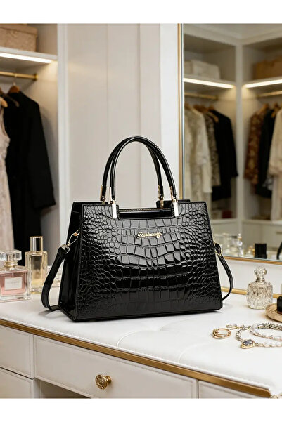 Take Two By Styli Black Croc-Embossed Handbag