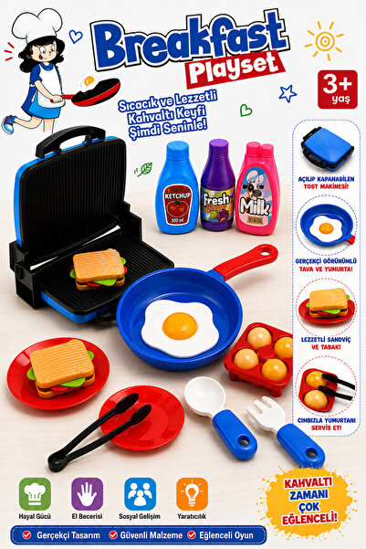 Oyuncak Fabrikası Oyuncak Tost Makinesi ve Tava Seti Mutfak Oyun Seti Eğitici