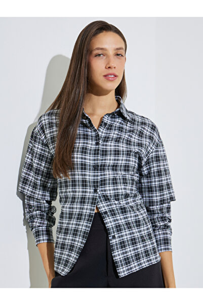 Styli Black Checkered Shirt with Layered Sleeves