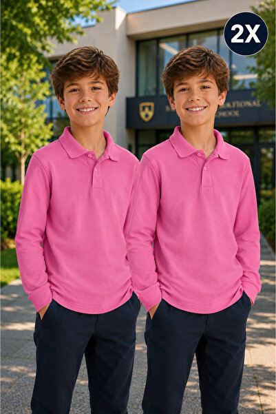 Yalçınoğlu Kids Pachet de 2 tricouri școlare premium cu guler polo, 100% bumb...