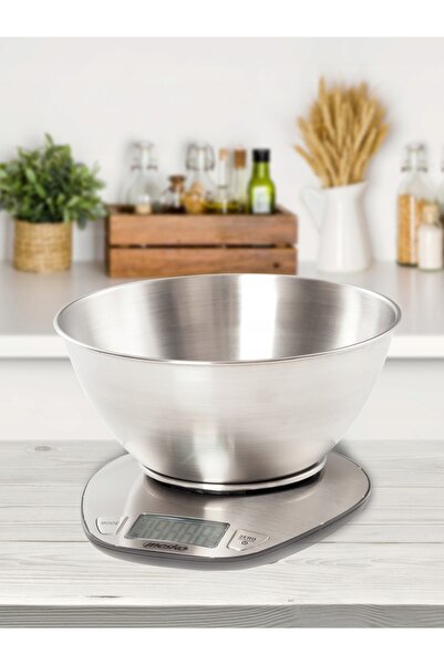 MESKO Cântar electronic de bucătărie de 5 kg cu afișaj LCD și vas de 2 L, arg...