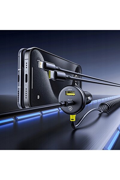 Baseus Încărcător auto USB-A/USB-C cu cablu iPhone Lightning-USB-C de 60 W, 1...