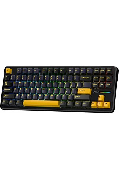 Aula Tastatură gasket F87 Thunder Black GrayWood switch RGB