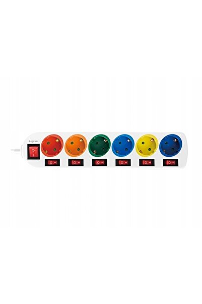 LogiLink Prelungitor 6 prize CEE 7/3 16A 7 întrerupătoare colorate 1,5m