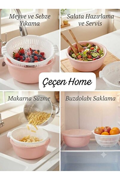 ÇEÇEN HOME وعاء متعدد الاستخدامات بعرض 33 سم مع مصفاة - طبق مزدوج الطبقات مثق...