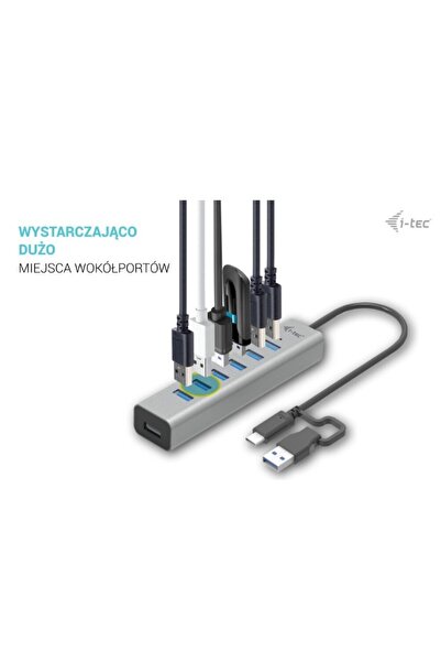 i-Tech Gear i-tec Hub metalic USB-C cu 7 porturi pentru încărcare