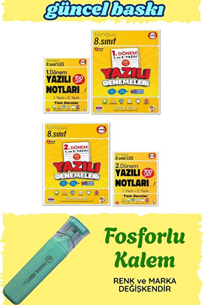 Tonguç Yayınları 8. Sınıf Yazılı NOTLARI ve DENEMELERİ - Fosforlu Kalem