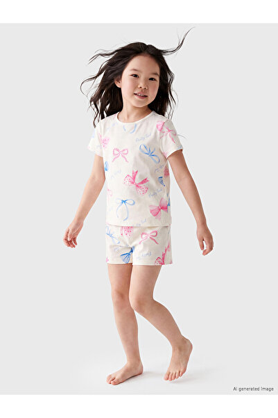 LC Waikiki Crew Neck Girls' Printed Shortie Pyjama Set