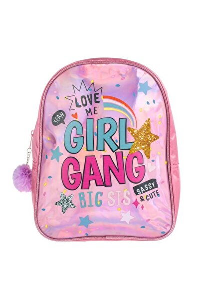 UnderShop Ολογραφικό Ροζ Σακίδιο Νηπιαγωγείου 'Girl Gang' με Πομπόν