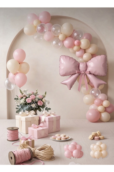 Çemrek Süs Parti Transparent Retro White Soft Pink Balloon Chain Set with 101...