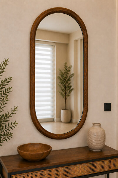 EFFE YAPI DEKOR DOĞAL AHŞAP ÇERÇEVELİ 108X67 CM ( CEVİZ ) DEKORATİF AYNA