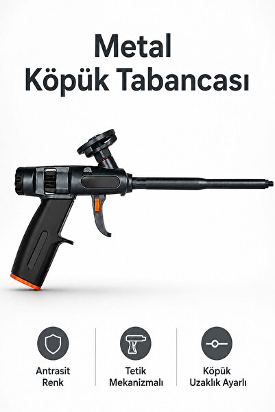 Badem10 Profesyonel Metal Köpük Tabancası Antrasit Renk Ayarlanabilir Poliüre...