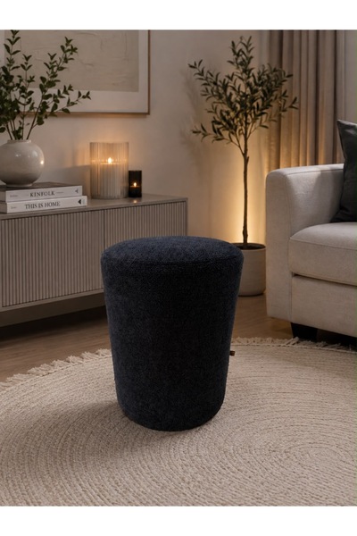WOOLY LIFE Puf Tedy kumaş oturma pufu çok amaclı makyaj koltuğu Lacivert