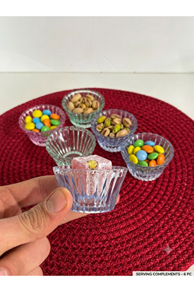 zaTen Pazar 6'lı Pastel Renkli Cam Kahve Yanı Lokumluk Seti - İç İçe Geçebili...