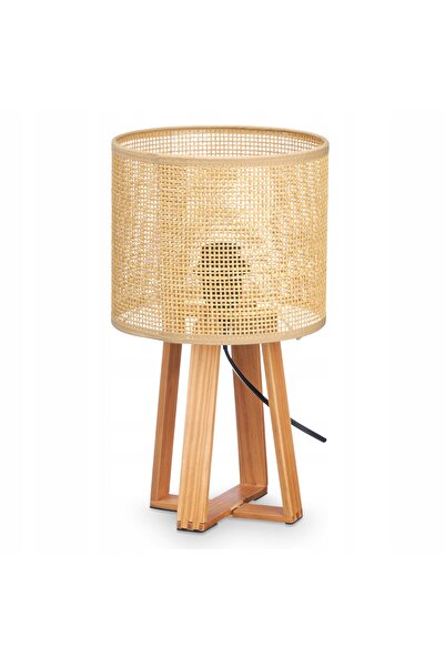Gift Decor LAMPĂ DE NOAPTE DIN LEMN CU ABAJUR ȚESUT BOHO, 36 cm, LAMPĂ DE MASĂ