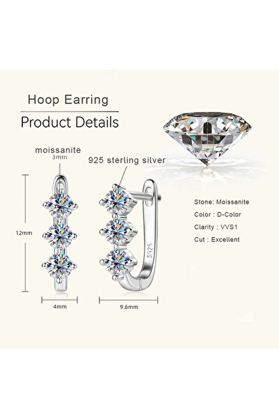Choice1 silver earrings 1.7cttw D color Moissanite Earrings Necklace 925 Ster...