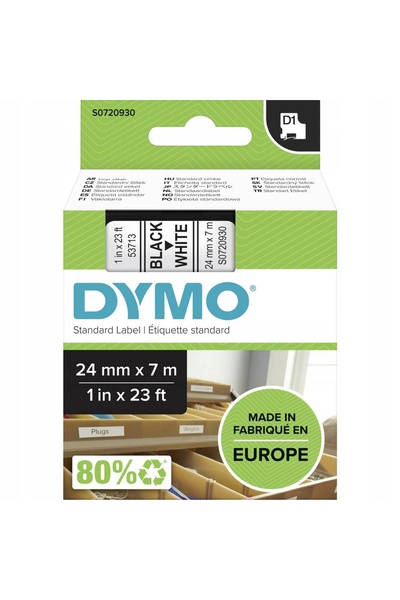 NO BRAND Bandă DYMO 24mm x 7m D1 albă (imprimare neagră)