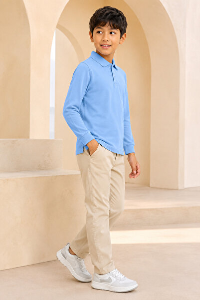 Loule Children's Unisex Light Blue Long Sleeve Polo Collar T-Shirt 100% Cotto...