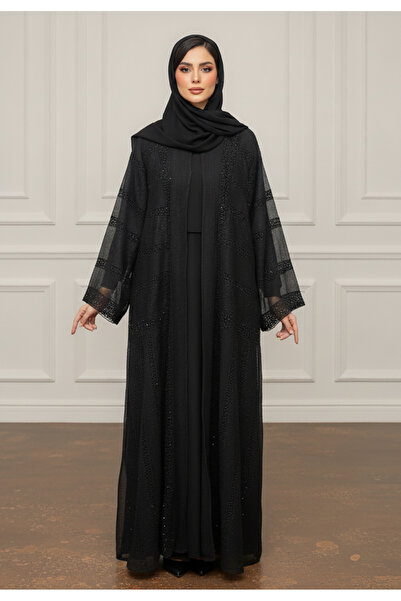Nukhbaa Textured Organza Abaya |Organza & Crepe Mix