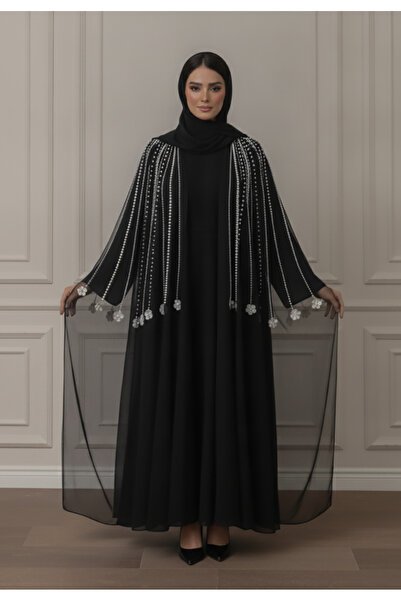 Nukhbaa Pearl Embellished Abaya | Net & Nida Fabric