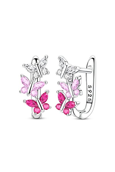 choice2 KTE439-PK 925 Sterling Silver Hoop Earrings Butterfly Rainbow Flower ...