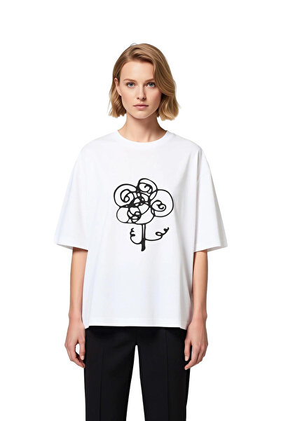 PayBuy Women's Oversize T-Shirt Abstract Floral Art Spiral Leaf Printed Relax...