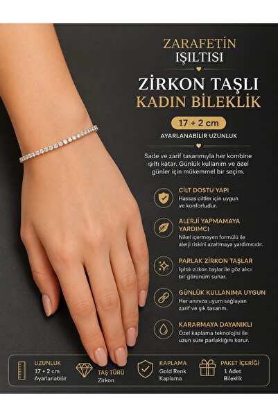 Silver Zirkon Taşlı Su Yolu Kadın Bileklik – 17+2 cm