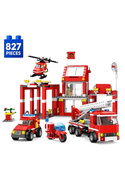 Minibric Set de Constructie cu Piese Tip Blocuri Construit 827 Piese FireTruc...
