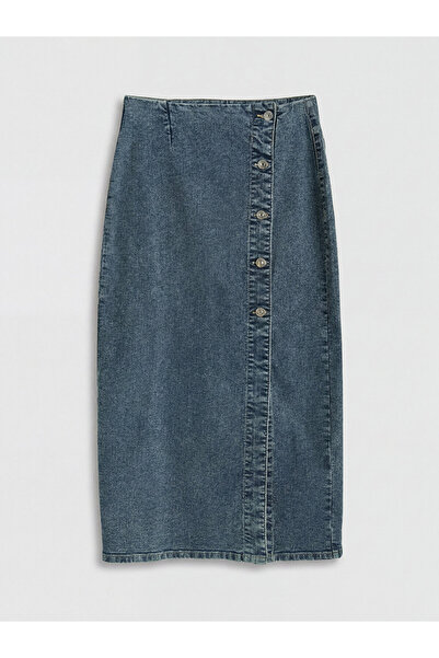 LC Waikiki Fustă din denim cu talie înaltă și nasturi