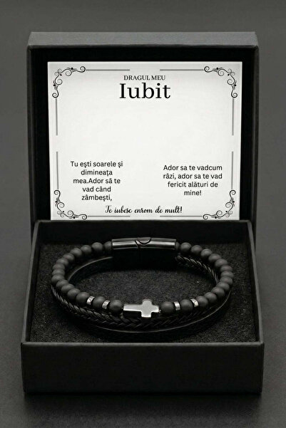 The Jewel Heart Brățară din Piele pentru Bărbați, cu Mesaj Personalizat, Cado...
