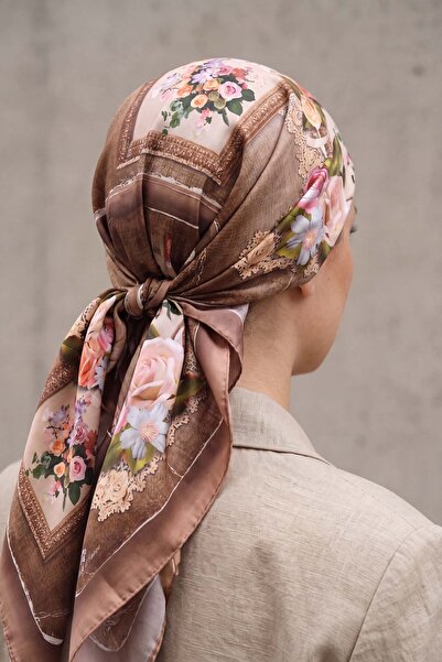 Silk Home Bandana cu model floral cafea cu lapte