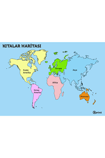 rprint Renkli Kıtalar Haritası Çocuk ve Okul Eğitici Poster Tablo 135 gr - Öğ...