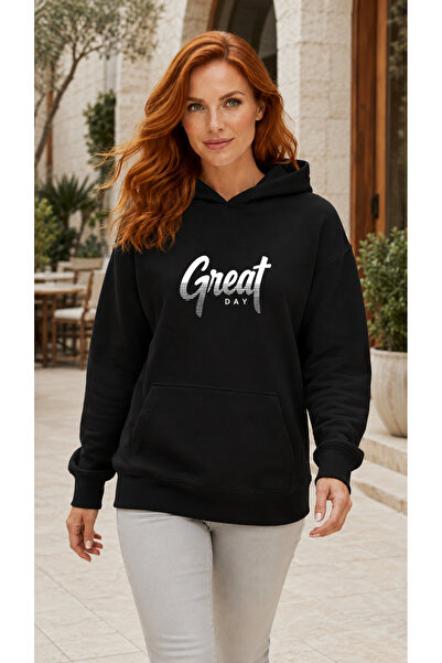 caddekombin Women's Great Day Text Printed Hooded Casual Basic Sweatshirt wit...