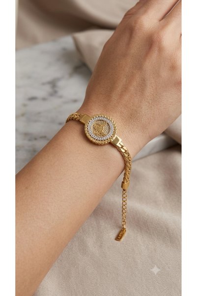 Bymiel Gold Color Ottoman Monogram Stone Detailed 316L Steel Bracelet – Women...
