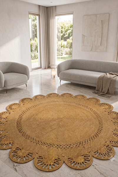 tropikal home Jüt Hasır Yuvarlak Kilim Halı Yolluk Dekoratif Örgü Halı Doğal ...