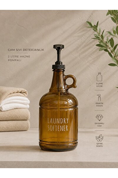 AC AMİSOS 2 Liter Amber Glass Pump Dispenser for Liquid Detergent and Softener