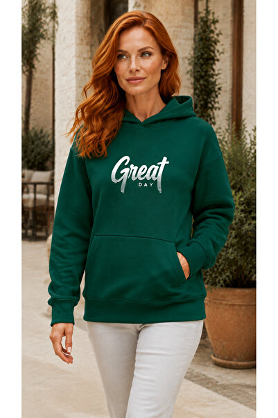 caddekombin Women's Great Day Text Printed Hooded Casual Basic Sweatshirt wit...