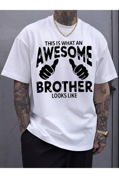 9JY Men's Funny Graphic-Shirt White With Bold Black Lettering Loose Fit Casua...