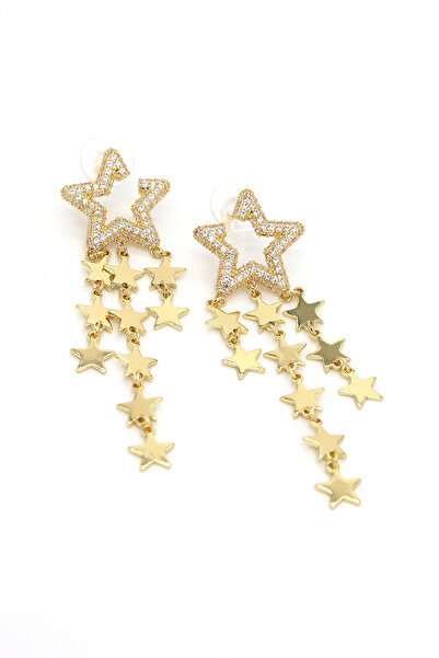 ANKA JEWELLRY Women's Steel Zircon Stone Star Detail Hanging Earrings