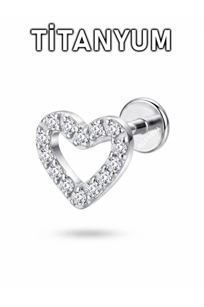 MORNEVA Titanyum Taşlı Çerçeve Kalp Kulak Lobe Helix Conch Tragus Piercingi (...