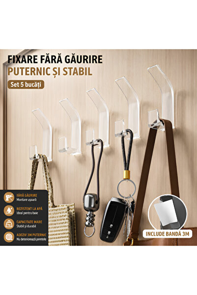 NEVERMORE Set of 5 Adhesive Wall Hooks, Adhesive Hooks Without Drilling, Self...