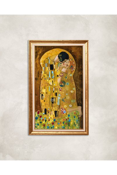 Evinemoda Gustav Klimt The Kiss Premium Çerçeveli Tek Parça Tablo PRM